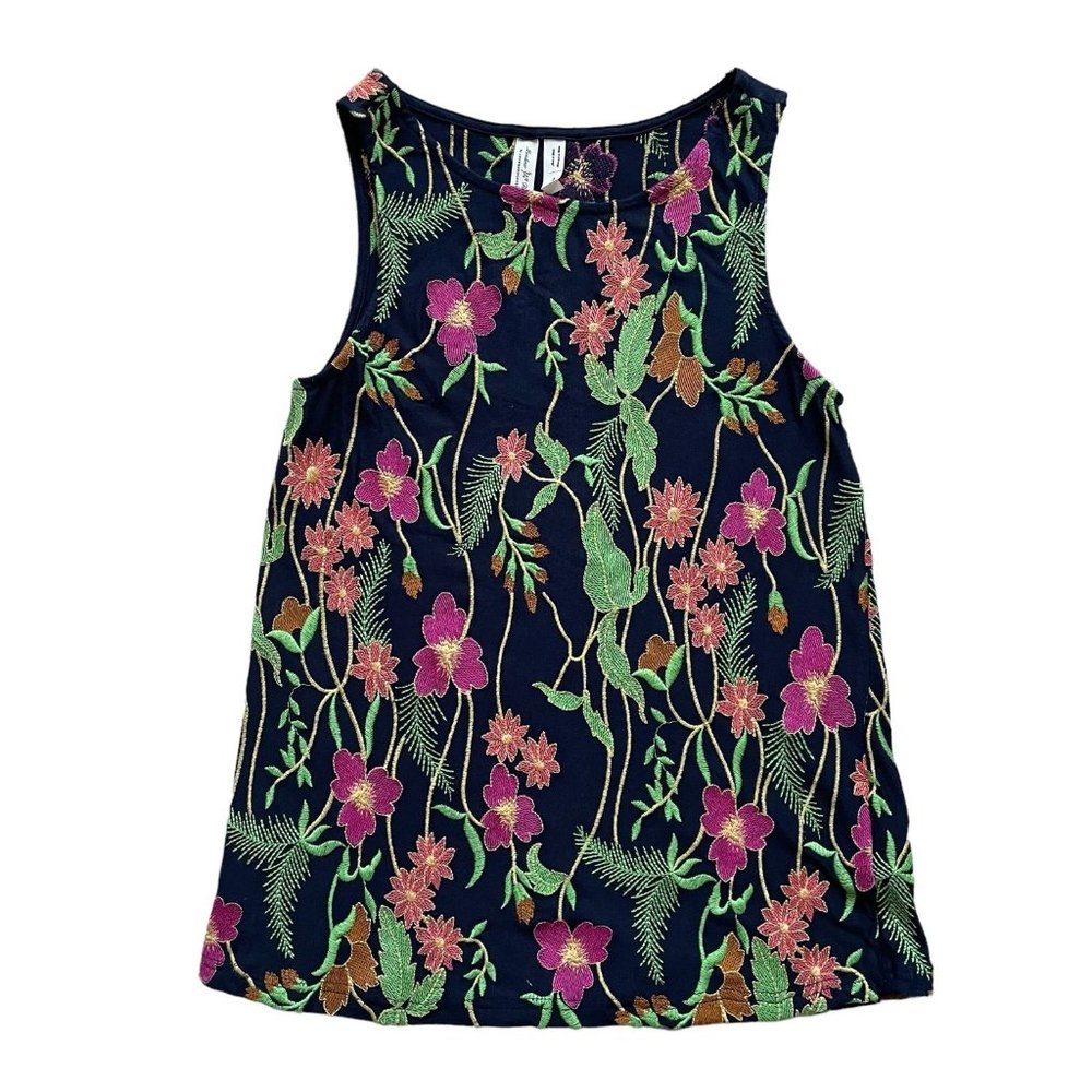 Anthropologie Floral Embroidered Blouse - Navy and Pink